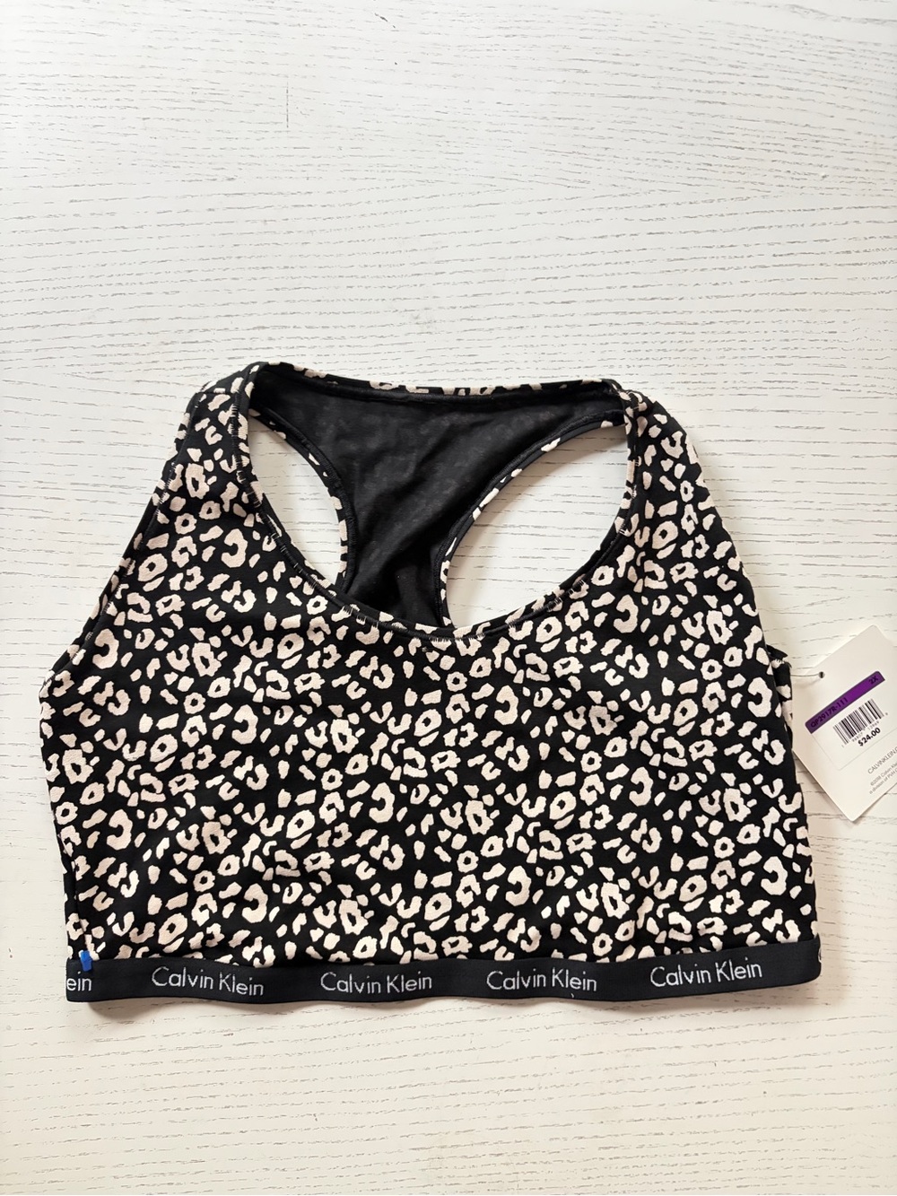 Calvin Klein Black & Cream Leopard-Print Racerback Sports Bra